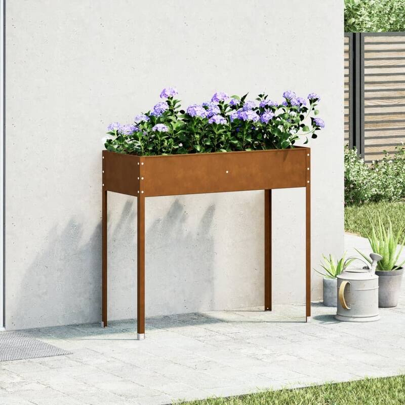 vidaXL Garden Planter Weathering steel brown Large Decorative Inlays - 15.9 x 39.6 x 35.4 in