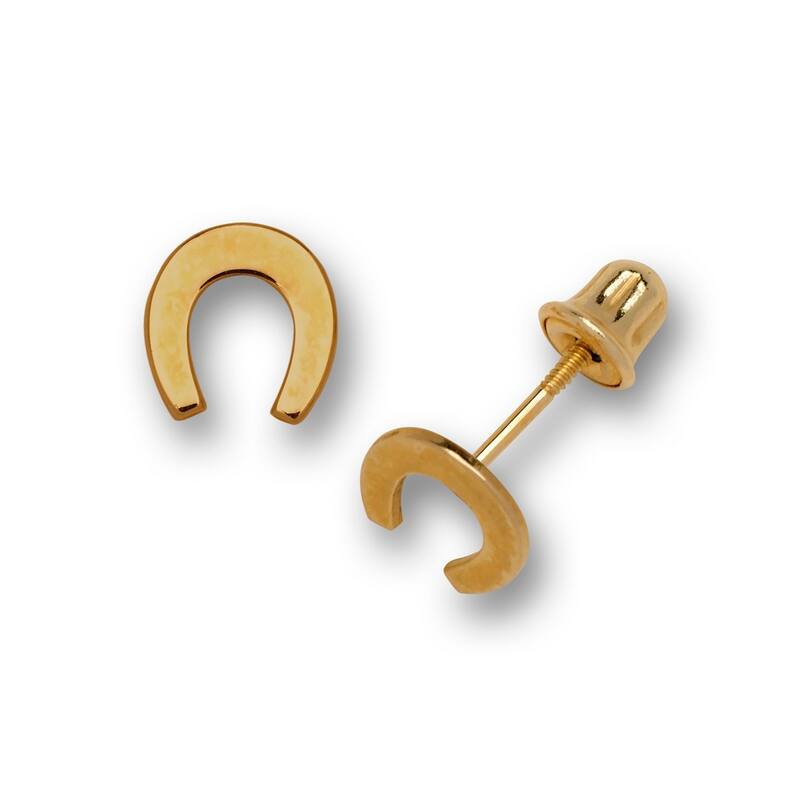 Curata 14K Gold Small Polished Lucky Horse Shoe Stud Screw Back Earrings