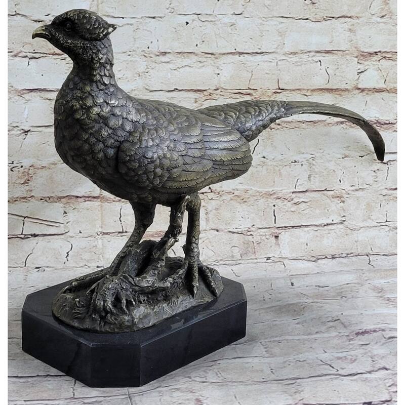 Pheasant Grouse Game Bird Hunter Bronze Marble Statue Sculpture Wildlife Trophy