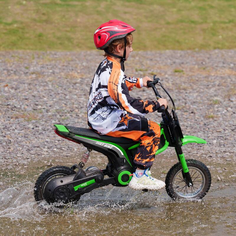 24V Teen Electric Motorcycle with Manual Throttle, Music, Horn, Pneumatic Wheels, 6.2-14.9 mph Speed, for Ages 13+