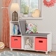 preview thumbnail 32 of 44, RiverRidge Kids Reading Nook Cushioned Toy Storage Bench with Cubby Organizers with Optional Fabric Bins- White White with Coral Bins