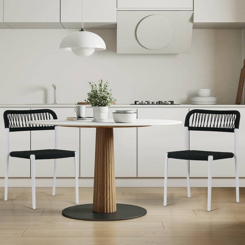 Set of 12 Belen Black Woven Rope Fabric Dining Chair with Plastic Frame