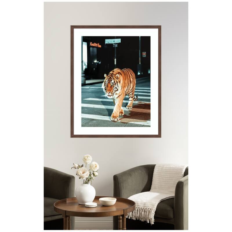 Kate and Laurel Framed Art Tiger in the City at Night 2 by Michael Schauer