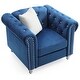 preview thumbnail 3 of 2, Solid Jeweled Tufted Velvet Accent Chair with Throw Pillow - 38" - Blue