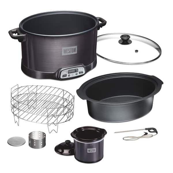 slide 2 of 10, Weston 2-in-1 Indoor Smoker & 6 Quart Slow Cooker with Party Dipper