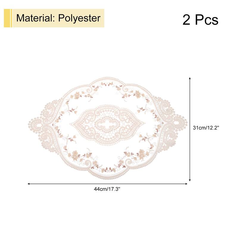 2Pack 12x17in Retro Lace Placemat Oval French Crochet Doilies Coasters - 12x17-in - Light Brown