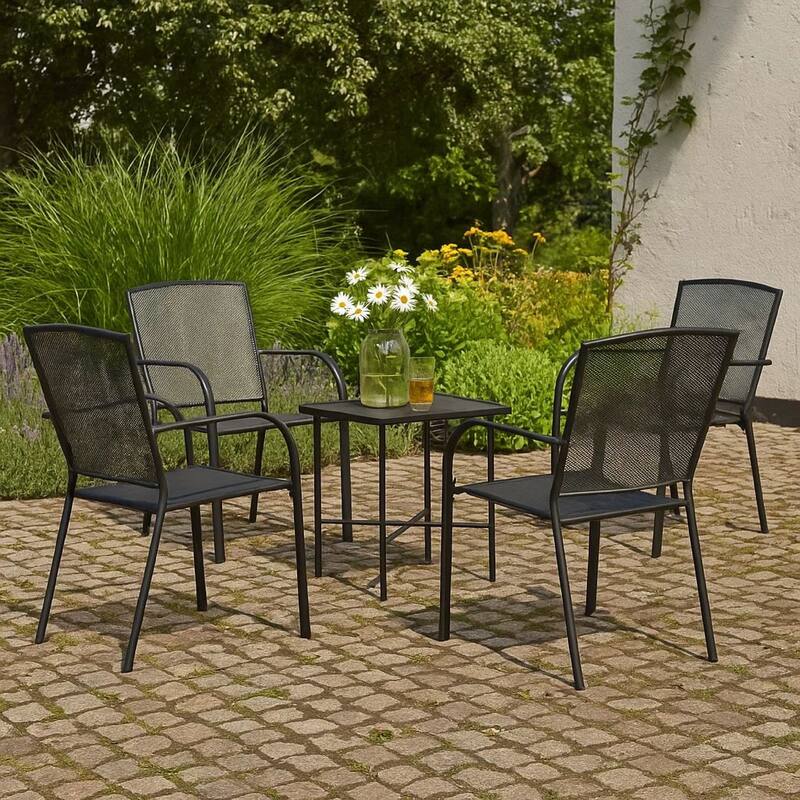 Outdoor Dining ArmSet of 4, Dark Gray Steel Frame, Mesh Design