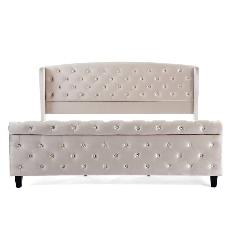 Christopher Knight Home - Amara Traditional Velvet Upholstered Sleigh Bed with Wingback Headboard & Scroll Footboard, King Size