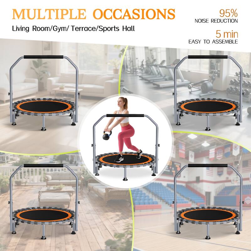 40"/48" Foldable Mini Trampoline Rebounder with Adjustable Foam Handle for Indoor/Outdoor Fitness