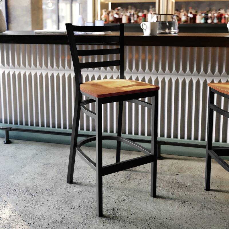 Ladder Back Metal Restaurant Barstool - 17"W x 18"D x 42.25"H