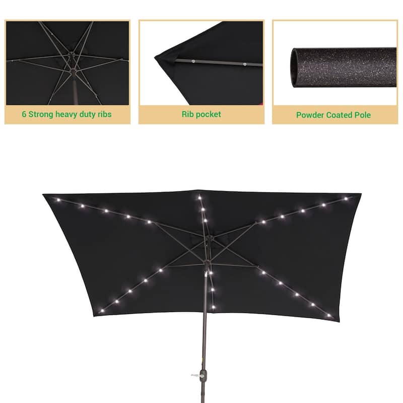 LIVOOSUN Patio LED 10 x 6.5Ft Market Umbrella Aluminum/Steel Outdoor Table Rectangle Umbrella with Tilt