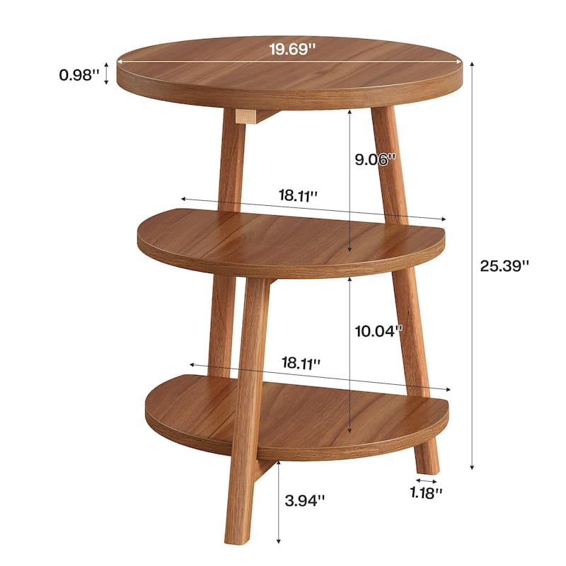 Round End Table with 3-Tier Shelves