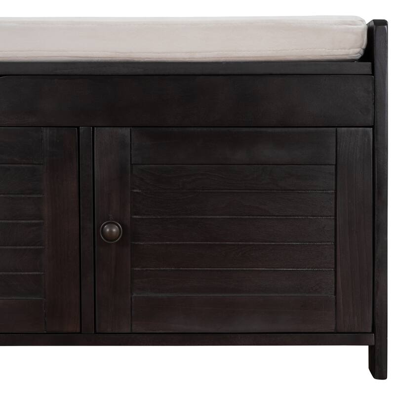 3 Shutter-shaped Doors Storage Benches with Removable Cushion
