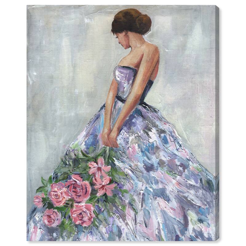 Wynwood Studio Fashion and Glam Acrylic Girl Gray and Pastel Purple Traditional Wall Art Canvas Print
