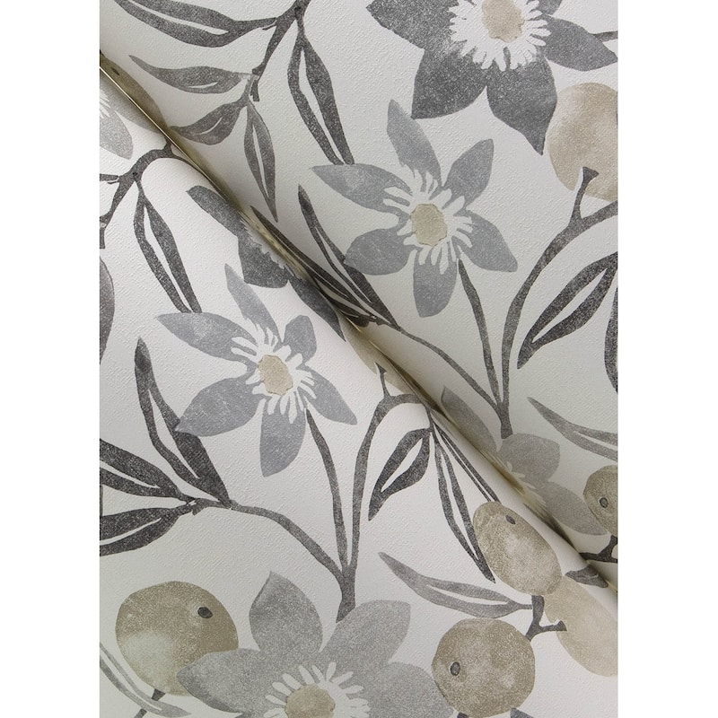 Chesapeake Passiflora Charcoal Fruit and Floral Wallpaper