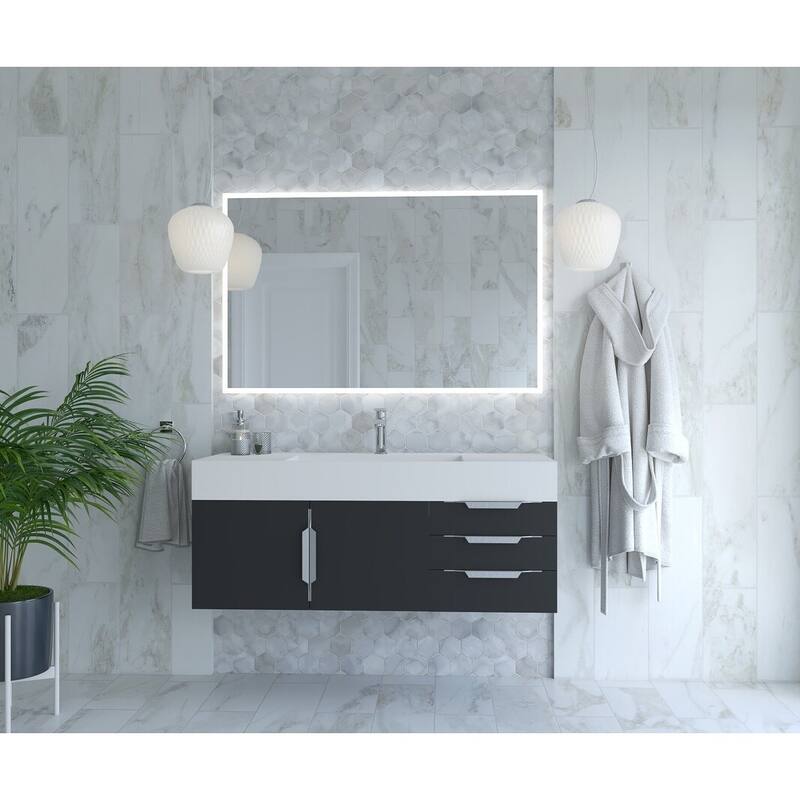 Amazon 48" Wall Mounted Bathroom Vanity Set with White Solid Surface Top