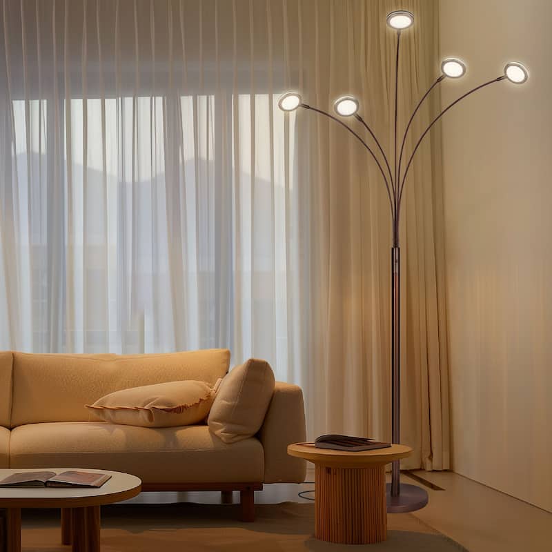 Brightech Orion 74 in. Industrial 5-Light LED Super Bright Floor Lamp with 5 Adjustable Swing Arm Heads