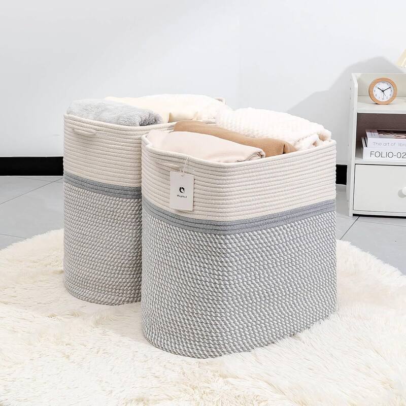 Storage Baskets for Clothes Fabric Cotton Rope Storage Basket with Handles - 14"L x 11"W x 14"H