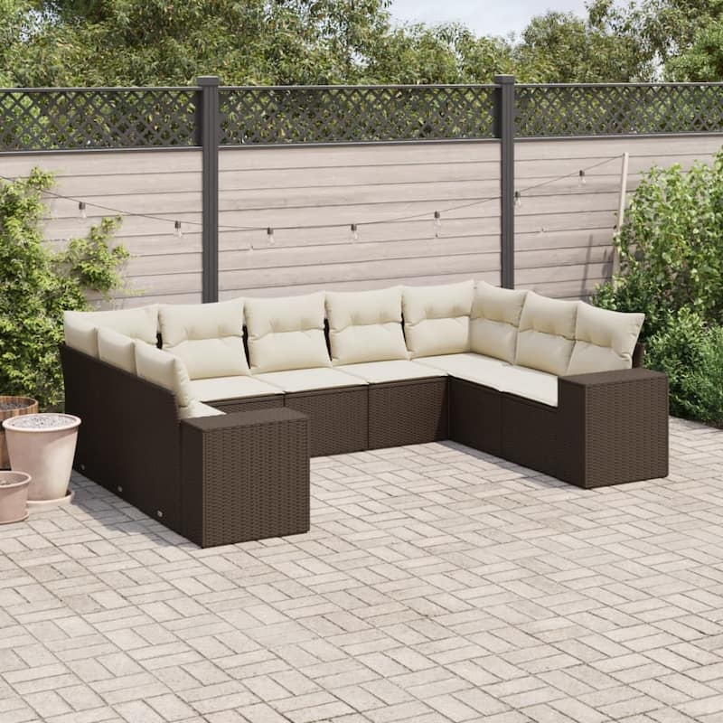 vidaXL Patio Sofa Set with Cushions Outdoor Conversation Furniture Poly Rattan