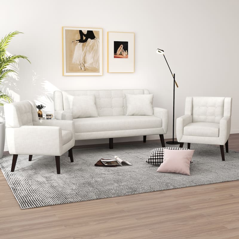 Cotton/ Linen Look Fabric Modern Accent Armchair