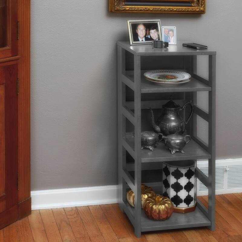 5-Shelf Corner Bookcase Cappuccino Finish Transitional Space-Saving Storage Organizer with Decorative Display