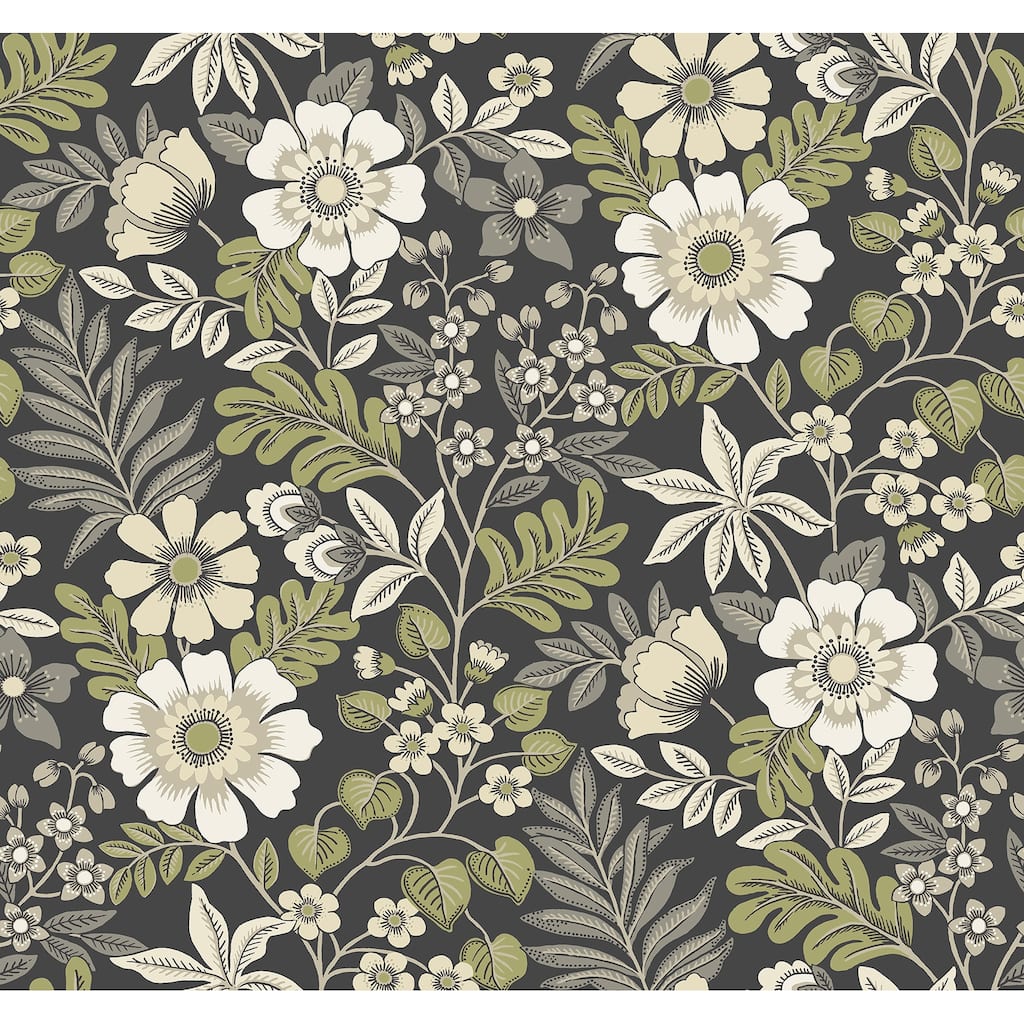 A-Street Prints Voysey Black Floral Wallpaper