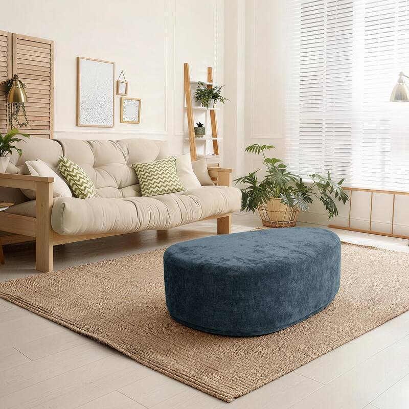 Modern Triangular Upholstered Accent Ottoman - Large - Navy/L