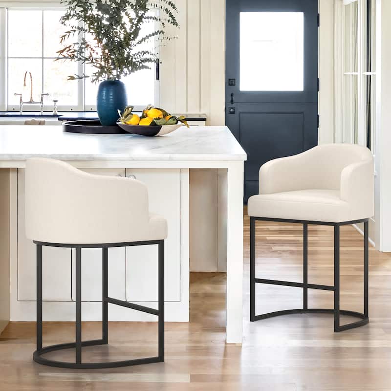 26.in Modern Set of 2 Barstool Fabric/Leather Upholstered Counter Height Stool with Metal Frame for Kitchen Island - Off-White