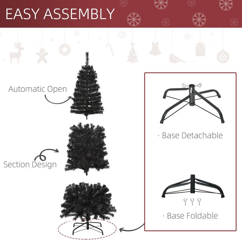 HOMCOM 6/7FT Black Christmas Tree with Stand, Xmas Slim Artificial Christmas Tree Small, Black Christmas Decorations