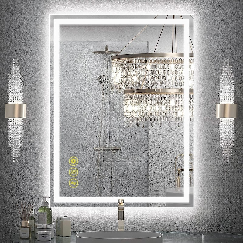 GlareGuard 24x32" Rectangular Anti-Fog Dimmable Backlit LED Bathroom Vanity Mirror - Clear