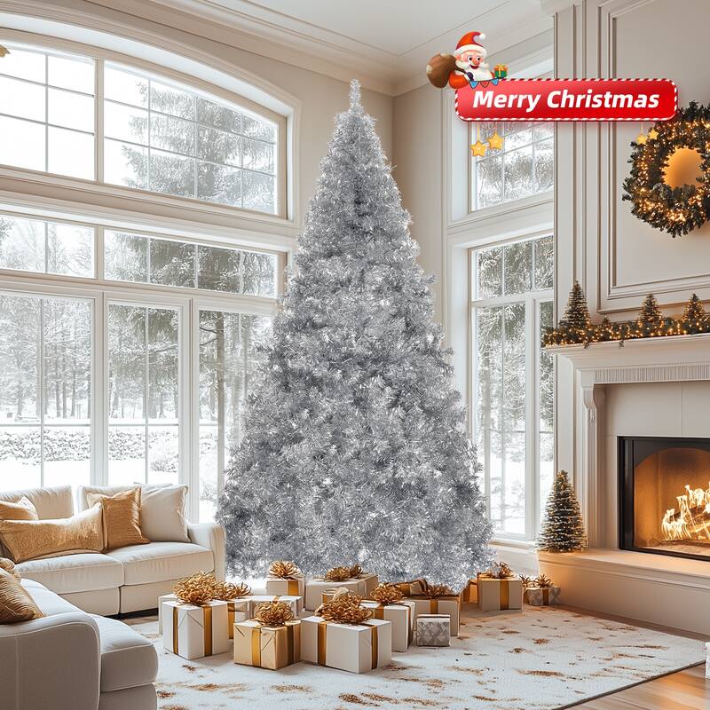 6 Feet Silver Christmas Pine Tree with 800 Branch Tips and Lush Full Look Included Metal Stand - 6 Feet