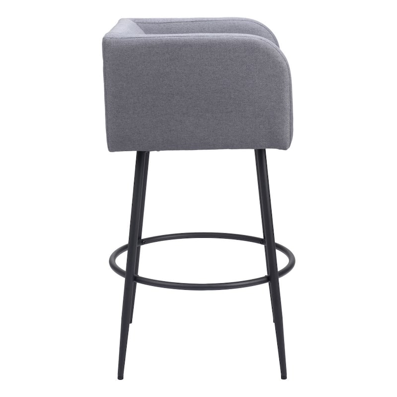 HomeRoots Set of Two 31" Gray and Black Fabric and Steel Bar Height Bar Chairs