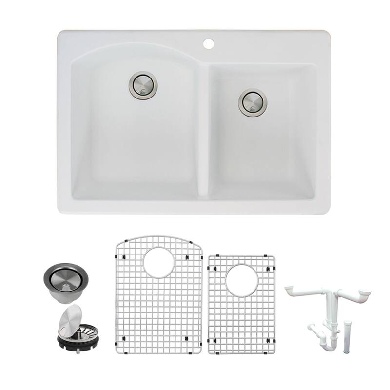 Transolid K-ATDD3322 Aversa 33" Drop In Double Basin Granite Kitchen - White