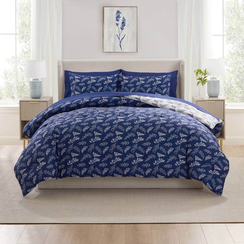 Empyrean 7 Pc Botanical Comforter Set with Sheets, Soft Breathable Lightweight Bedding Bag