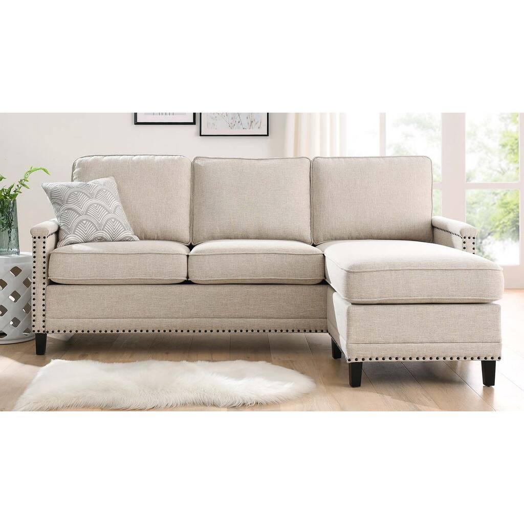 Hermitage Beige Fabric Upholstered Sectional Sofa with Right Facing Chaise