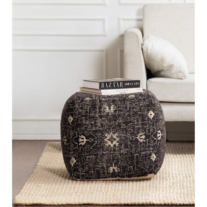 Jani Tamarindo 20 x 20 x 20 Square Black & White Pouf Ottoman - Handmade Footrest for Living Room, Nursery - Black - Large