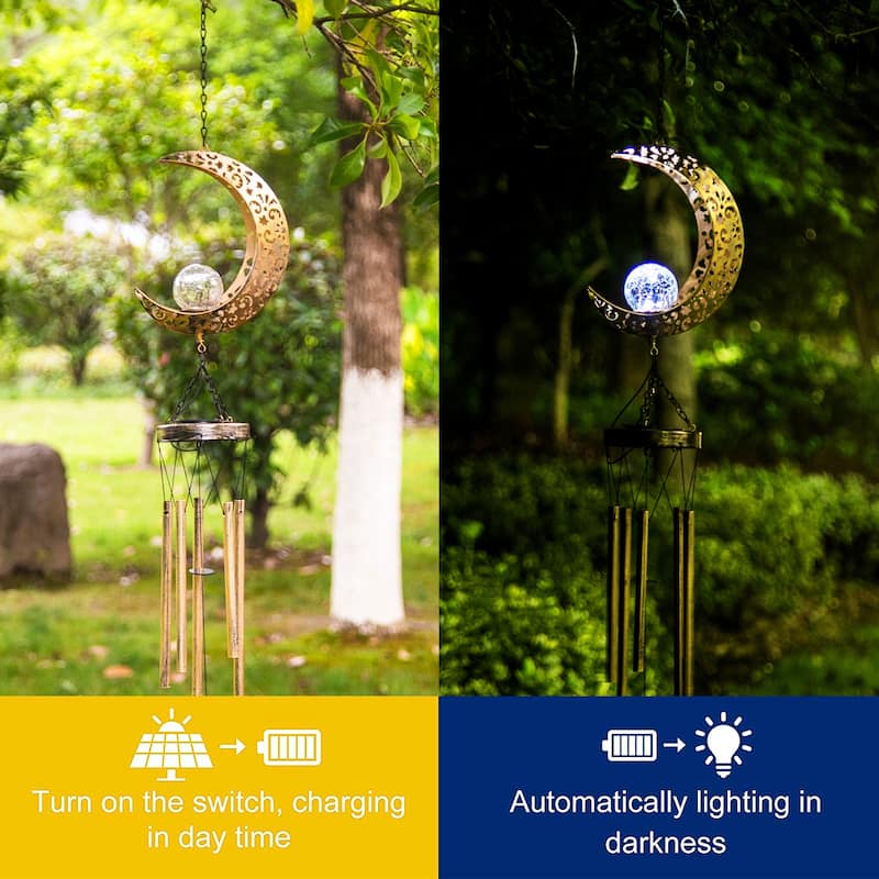 Adeco Wind Chimes with Solar Powered LED Lights