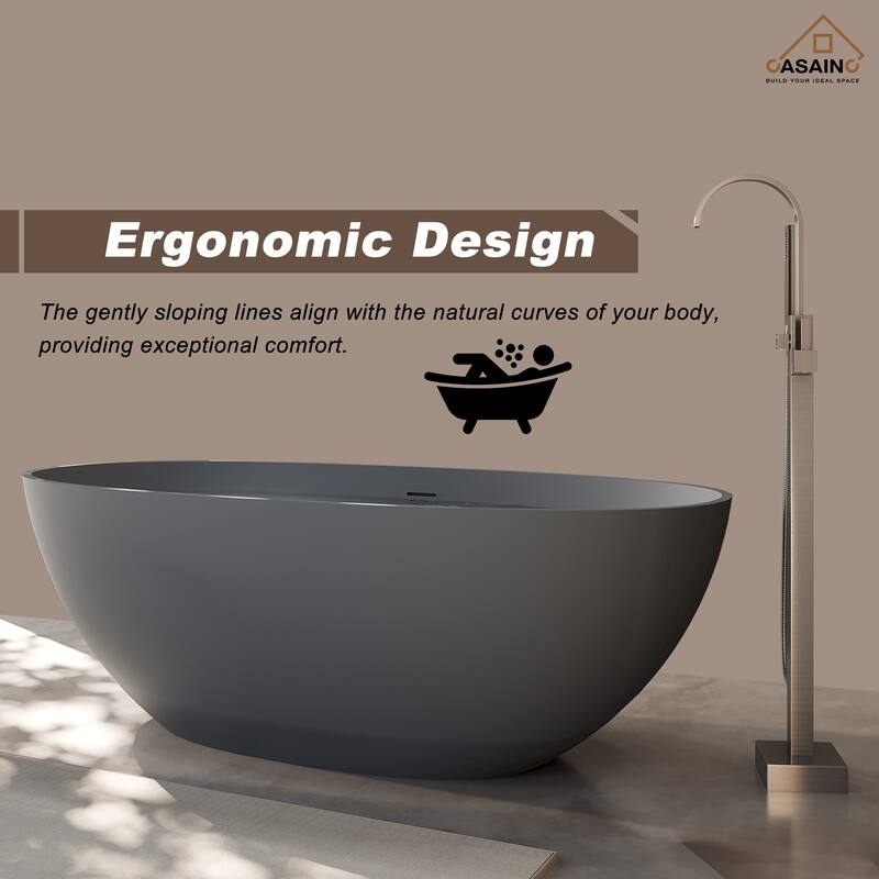 65" Solid Surface Freestanding Bathtub in Matte Black/Grey - 65 inches