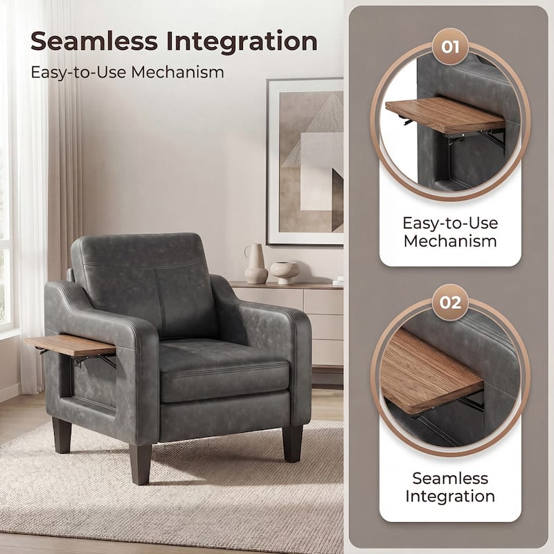 Modern Accent Chair with Wooden Armrest Comfortable Single Sofa Armchair for Living Room Bedroom Reading