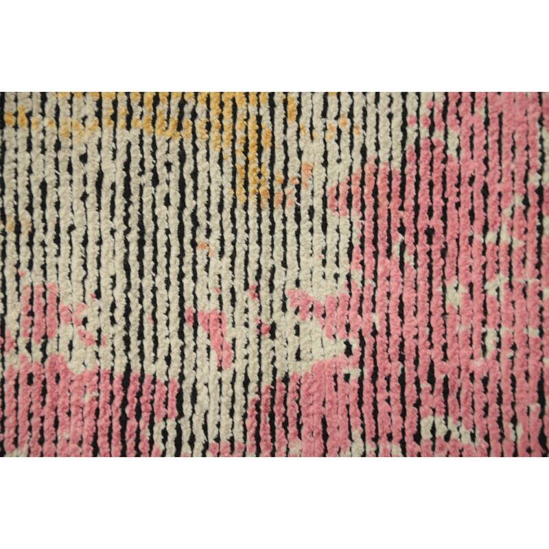 Hand Knotted Oriental Viscose Silk Carpet Modern Abstract Multi-Colored Abstract Runner Rug - 8' 5'' X 2' 10''