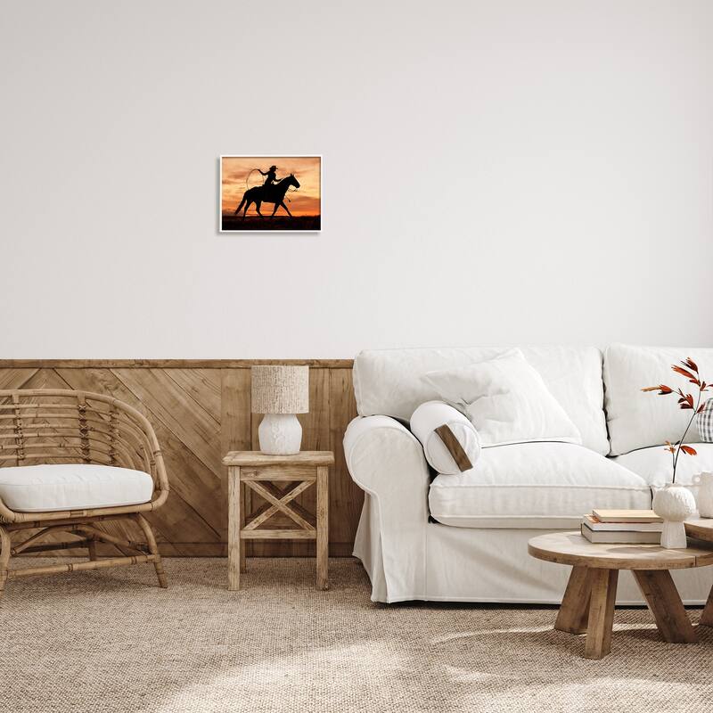 Stupell Cowgirl Sunset Silhouette Southwestern Horse Field Landscape Framed Wall Art