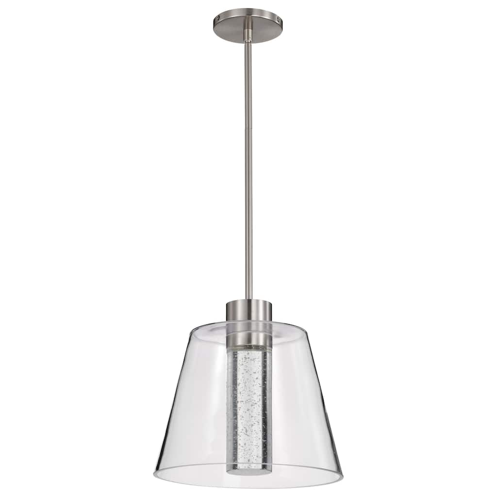 Aura 12 Inch LED Pendant Brushed Nickel K9 Bubble Crystal 3000K CCT - Brushed Nickel