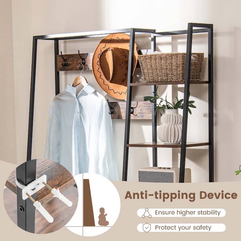 Costway 5-In-1 Entryway Coat Rack Storage Shoe Bench Freestanding - 1 PC