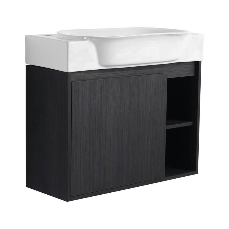 28'' Wall-Mounted Bathroom Vanity with White Ceramic Sink & Soft-Close Door, KD-Packing