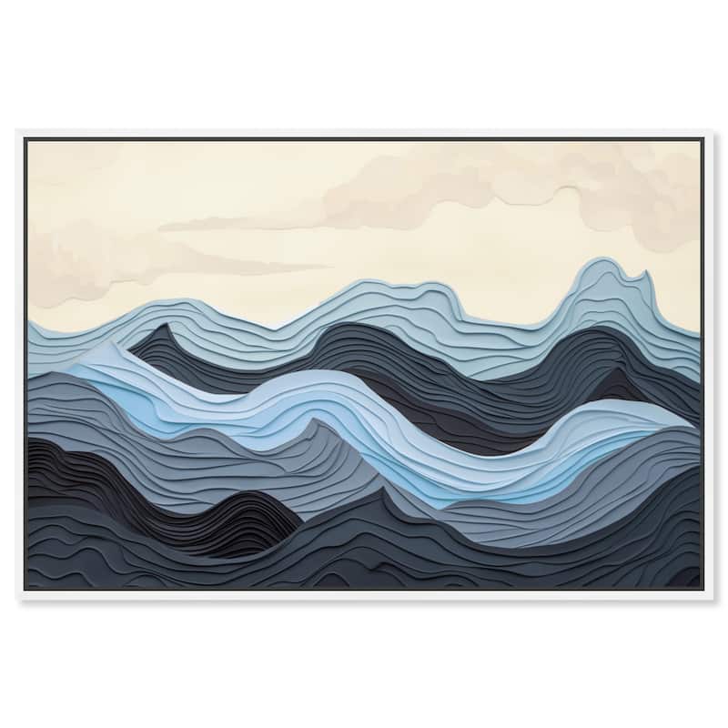 Art Remedy Waverly Framed Blue Abstract 1 Piece Canvas Wall Art - 46 x 31 - White