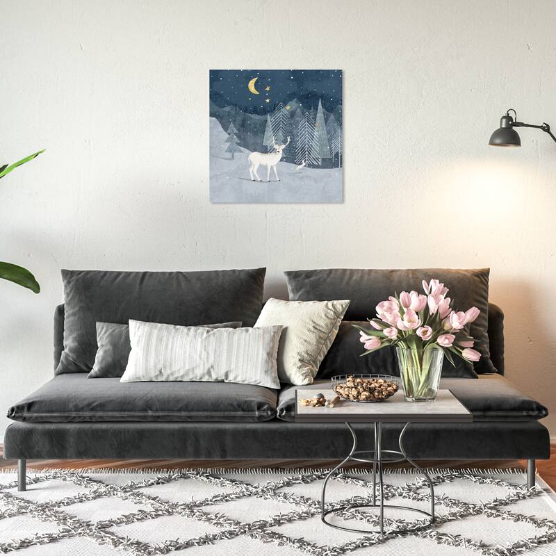 Wynwood Studio Canvas Animals Snow Field Wild Life Night Blue and Navy Blue Modern & Contemporary Wall Art Canvas Print - 20 x 20