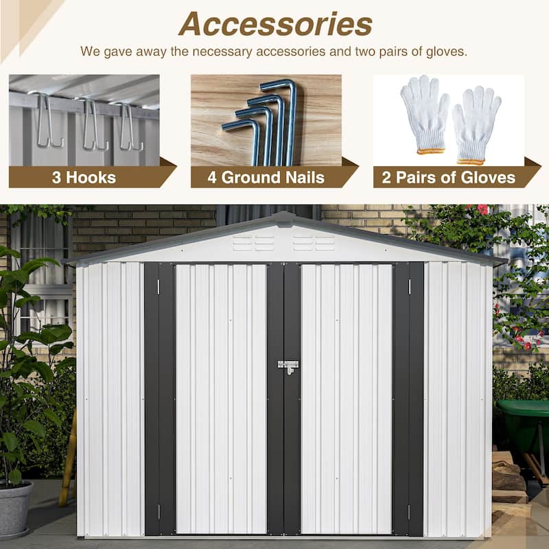 Outdoor 5 x 3 ft White Grey Metal Outdoor Storage Shed with Lockable Doors and Vents