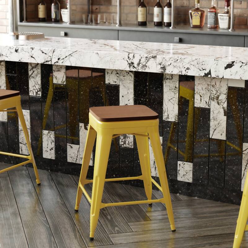 Indoor/Outdoor Backless Counter Stool with Poly Resin Seat