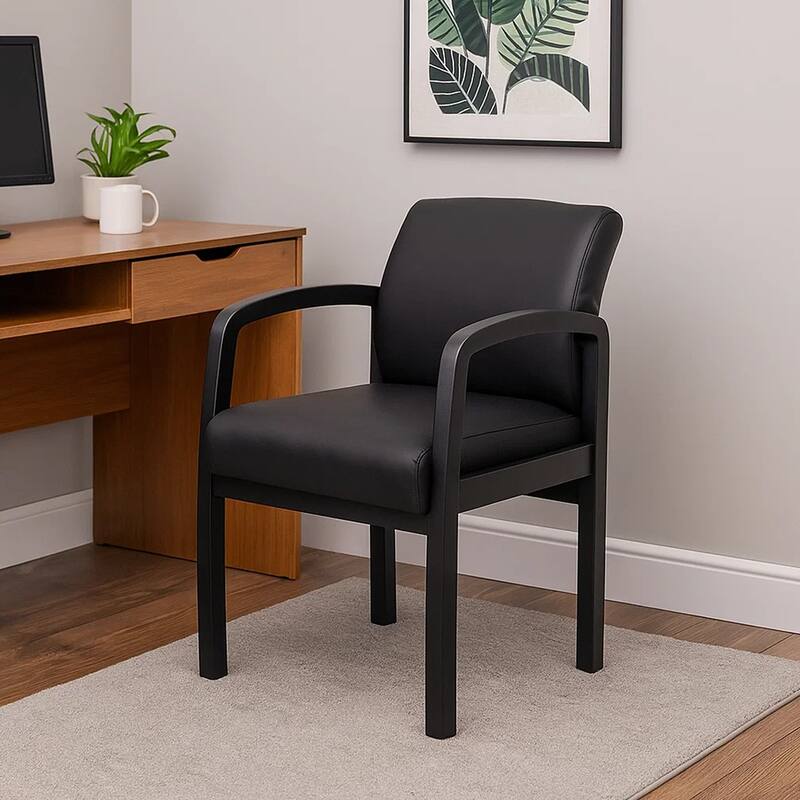 Gary NTR Guest Chair with Black Wood Frame, Black Antimicrobial Vinyl