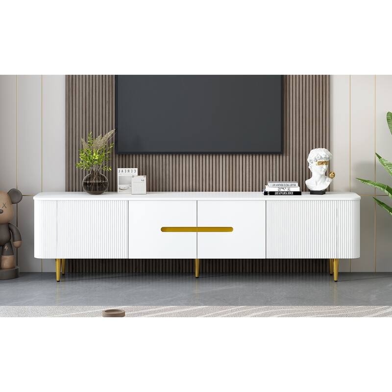 Roomfitters Minimalist TV Stand for up to 85 Inch TV, Entertainment Center with Four Spacious Cabinets